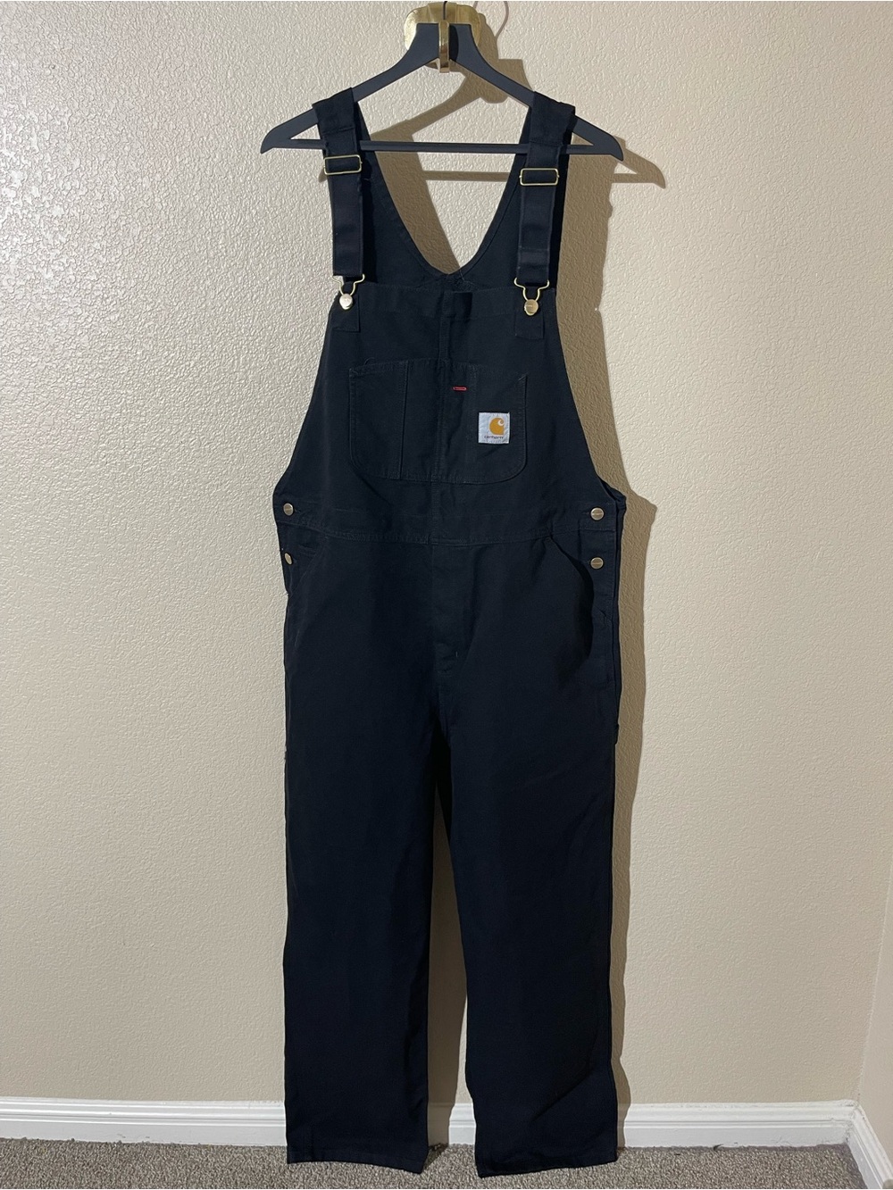 Carhartt Black Bib Overalls with Utility Pocket